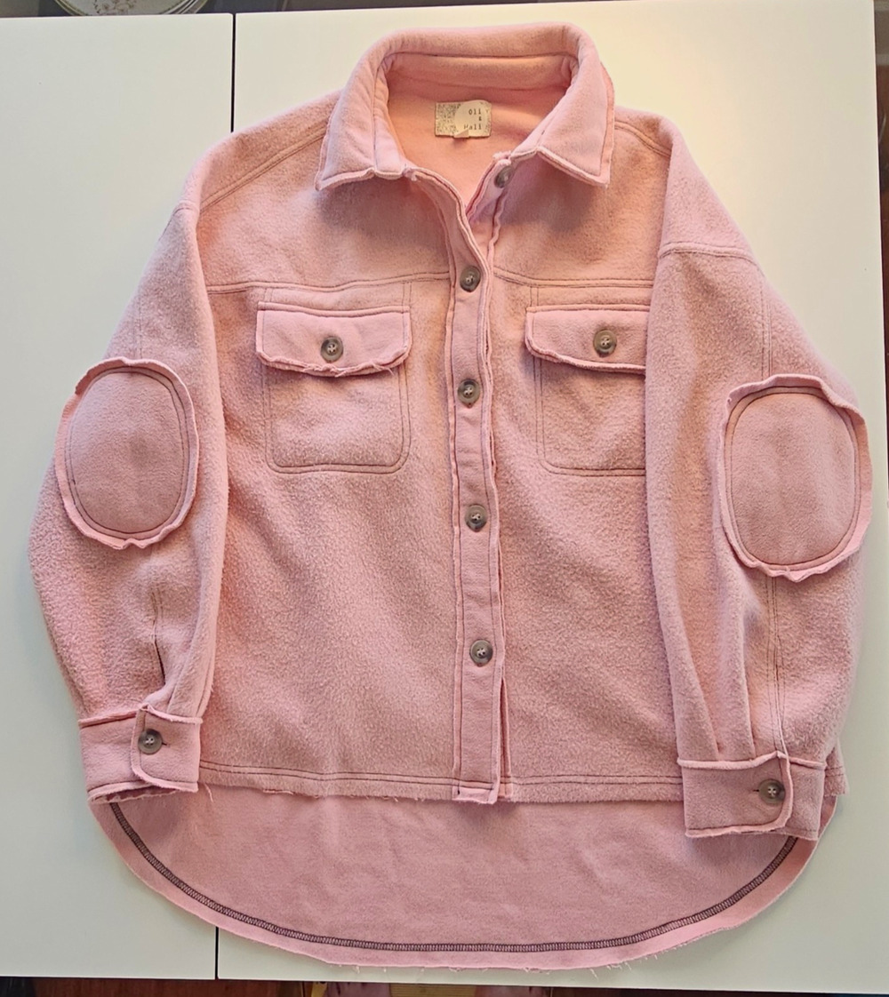 Oli & Hali Womens M Pink Shacket Raw Edge Elbow Patch Oversized Jacket